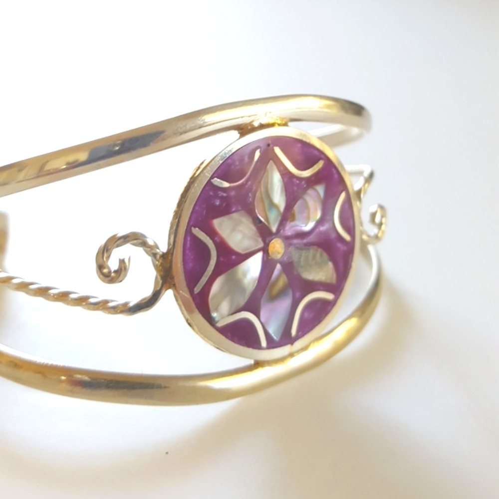 Sterling Cuff Bracelet 🎀 Mother of Pearl design - Picture 4 of 11